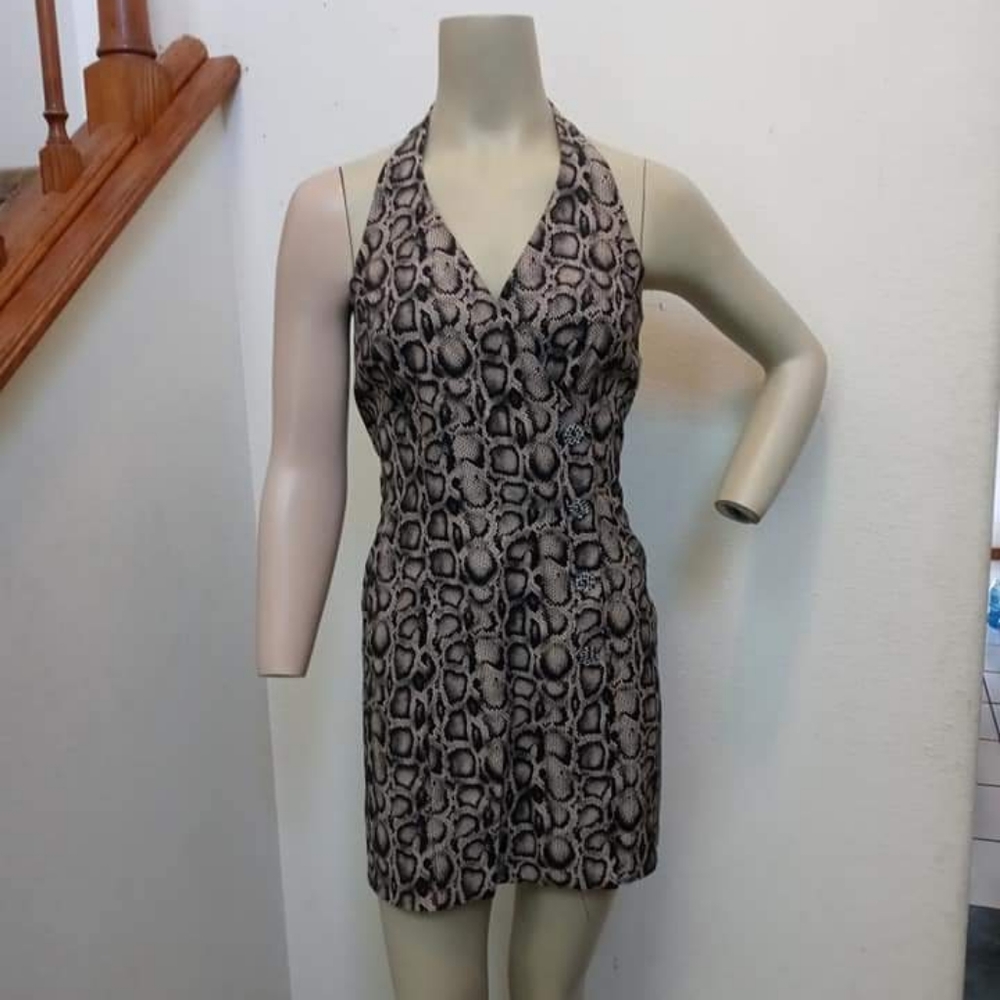 Vintage MENU Snake Print Halter Wrap Dress Size 4
